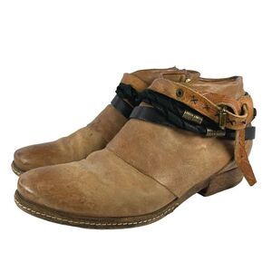A.S.98 Begonia Distressed Strappy Buckle Bootie US 9.5 Airstep Moto Ankle Boots